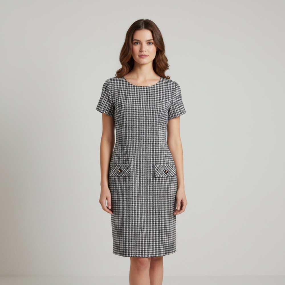 Y2K Bebe Houndstooth Short Sleeve Sheath Dress Black‎ Pink White Size S